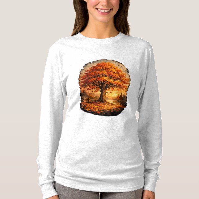 Herbstlicher See Leuchtender Baum Szene T-Shirt (Vorderseite)