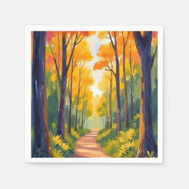 Herbstlicher Waldweg | Aquarell Herbstlaub Serviette