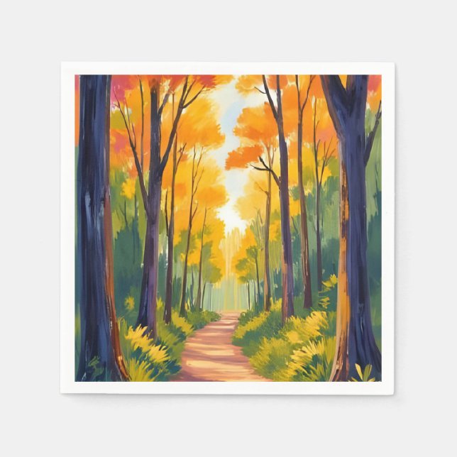 Herbstlicher Waldweg | Aquarell Herbstlaub Serviette (Vorderseite)