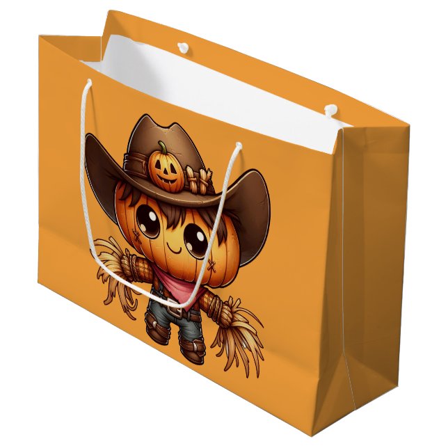 Herbstlicher Western-Vogelscheuche  Große Geschenktüte (Vorderseite Schrägansicht)