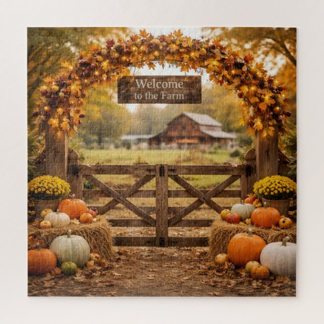 Herbstliches Bauernhoftor mit Bogen Puzzle (Vertikal)