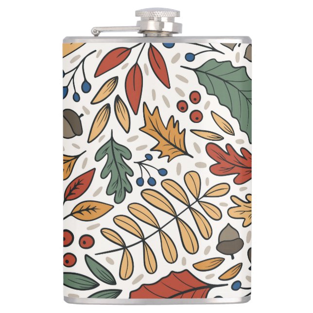 Herbstliches Blattquadrat-Design Flachmann (Vorderseite)
