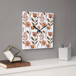 Herbstliches Blumenarrangement Quadratische Wanduhr