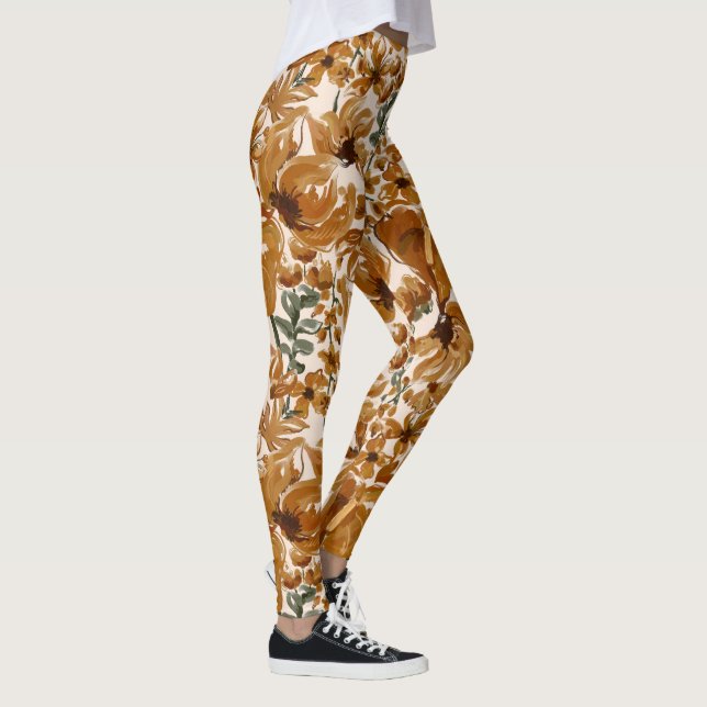Herbstliches Blumenmuster im rustikalen Stil  Leggings (Rechts)