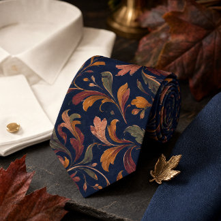 Herbstliches botanisches Muster – Tiefes Navy Krawatte