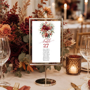 Herbstliches Burgund Gold Floral Terrakotta-Tisch  Tischnummer