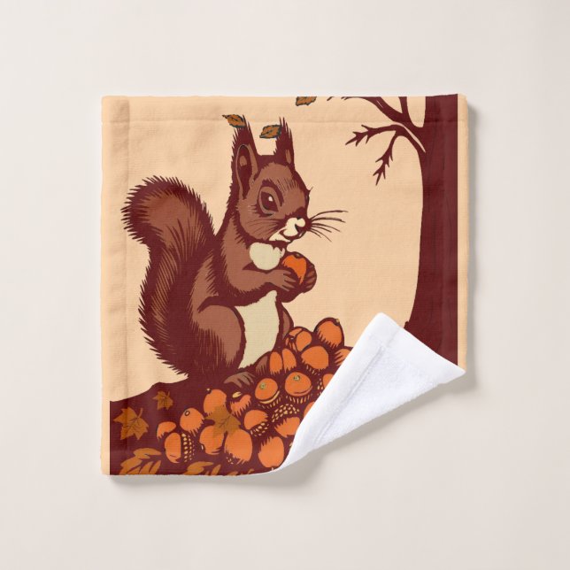 Herbstliches Eichhörnchen-Badezubehör  Badhandtuch Set (Waschlappen)