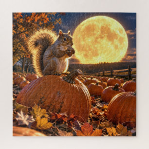 Herbstliches Eichhörnchen mit Eichel und Vollmond Puzzle