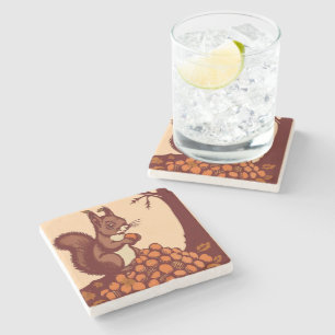 🐿️ Herbstliches Eichhörnchen Steinuntersetzer
