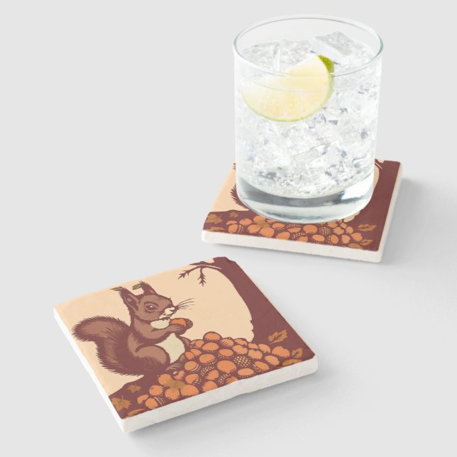🐿️ Herbstliches Eichhörnchen Steinuntersetzer (Seitenansicht)