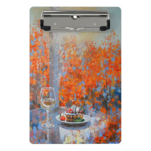 Herbstliches Fenster mit Wein und Dessert Mini Klemmbrett
