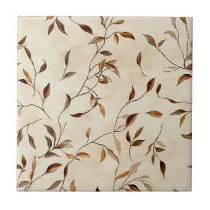 Herbstliches gepresstes Blatt in Braun, Gold und O Fliese
