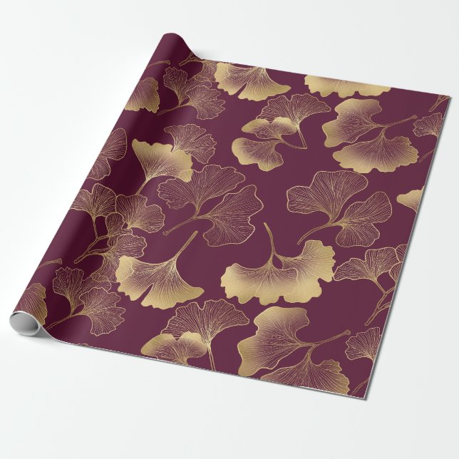 Herbstliches Gold-Ginkgo-Blattmuster Geschenkpapier (Ungerollt)