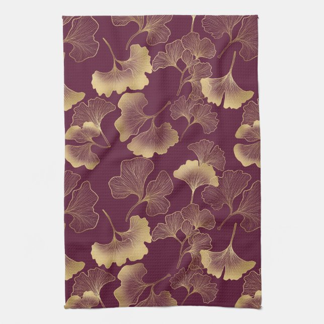 Herbstliches Gold-Ginkgo-Blattmuster Geschirrtuch (Vertikal)