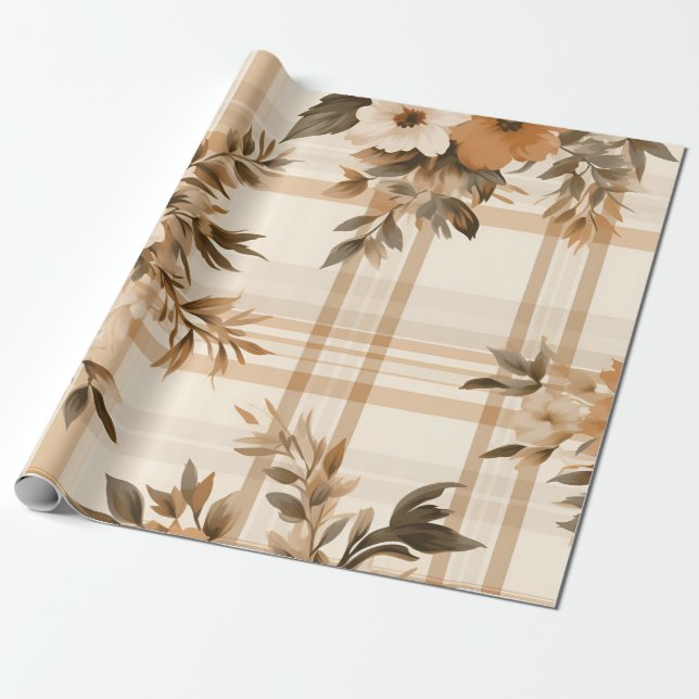 Herbstliches Kariertes, gemütliches Herbstmuster Geschenkpapier (Ungerollt)