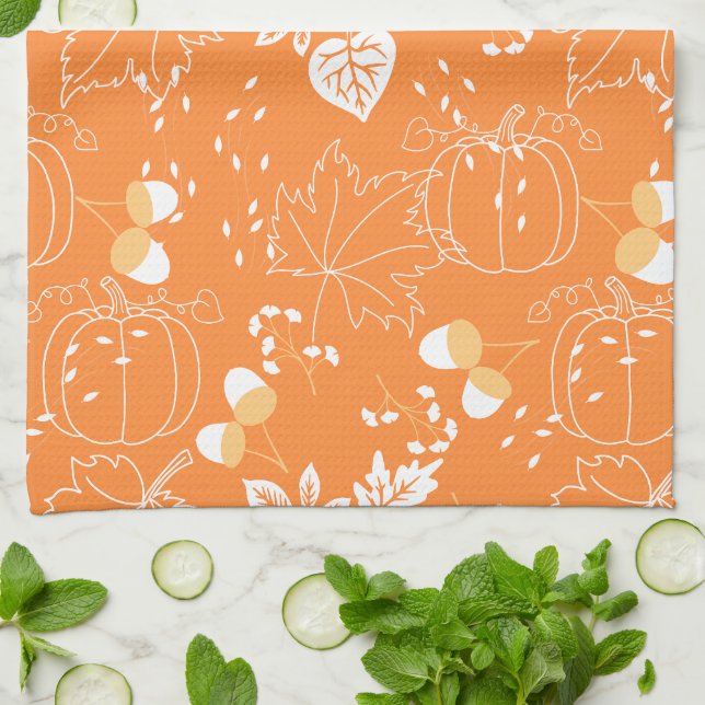 Herbstliches Kürbis- und Blattmuster Geschirrtuch (Gefaltet)