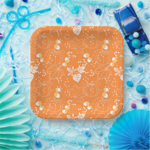 Herbstliches Kürbis- und Blattmuster Pappteller