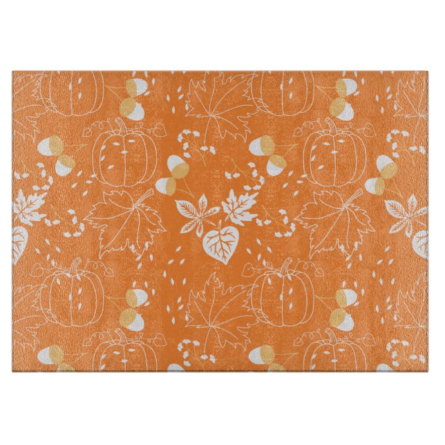 Herbstliches Kürbis- und Blattmuster Schneidebrett (Vorderseite)