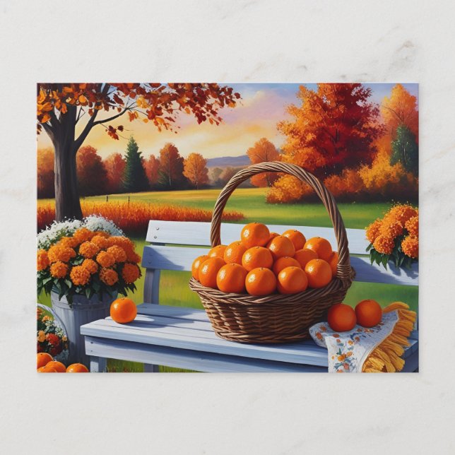 Herbstliches Land Zitrusfrüchte-Korb Ernte  Postkarte (Vorderseite)
