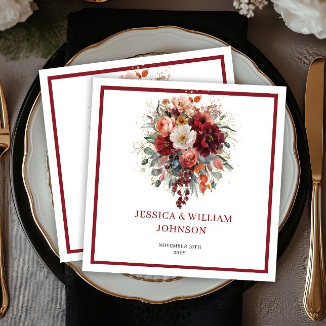 Herbstliches Marine-Rosa Florales Boho-Eukalyptus- Serviette (Autumn Maroon Floral Boho Eucalyptus Wedding Napkins

)