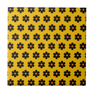 Herbstliches Schwarz-Orangen-Blumenmuster Fliese