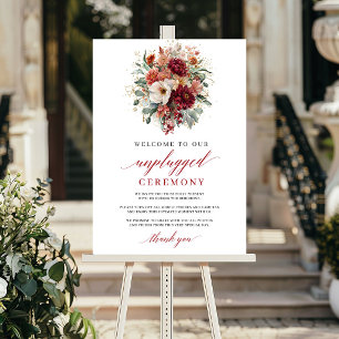 Herbstliches tiefrotes Blumen-Unplugged-Zeremonien Poster