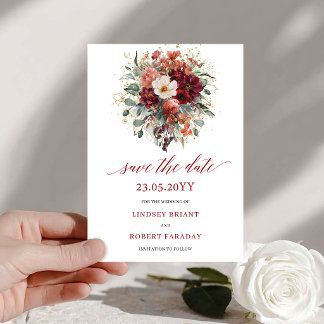 Herbstliches Tiefrotes Gold Florales Save The Date