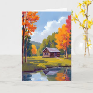 Herbstliches Zuhause Seeufer Cottage Karte