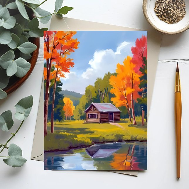Herbstliches Zuhause Seeufer Cottage Postkarte (Von Creator hochgeladen)