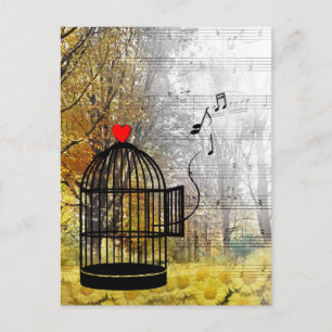 Herbstlied mit Vogelkäfig und er Postkarte