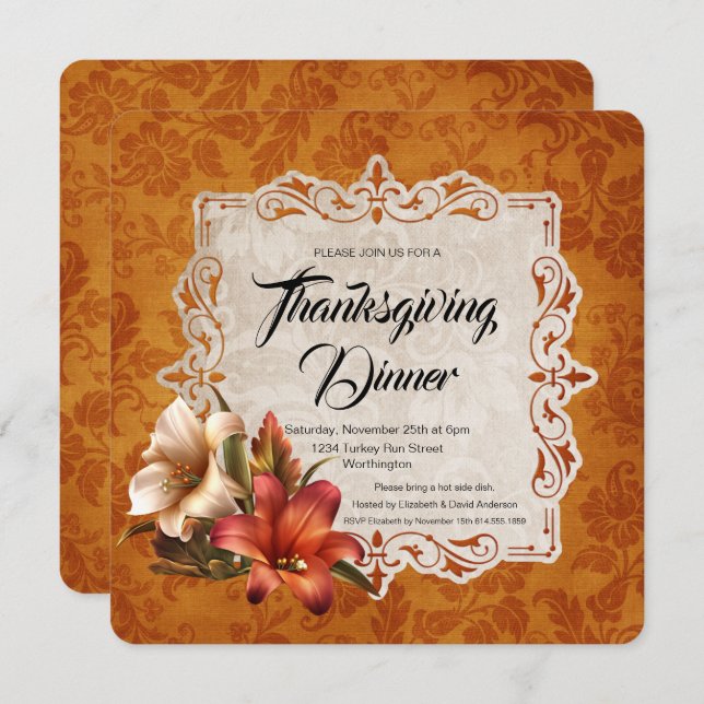 Herbstlilies Erntedank Dinner Einladung (Vorne/Hinten)