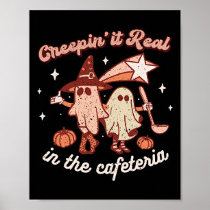 Herbstlunch Lady Retro Halloween Cafeteria Pumpkin Poster