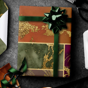Herbstluxus Geometrisches Gold Jewel Tone Marmor Geschenkpapier