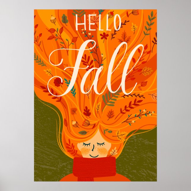 Herbstmädchen Rotes Haar, Blätter Poster (Vorne)