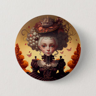 Herbstmädchen und ihr Extravaganter Hut Button