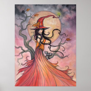 Herbstmagie Halloween Hexe und Katzenkunst Poster