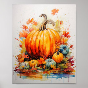 Herbstmagie: Pumpkins in lebhafter Wasserfarbe Poster