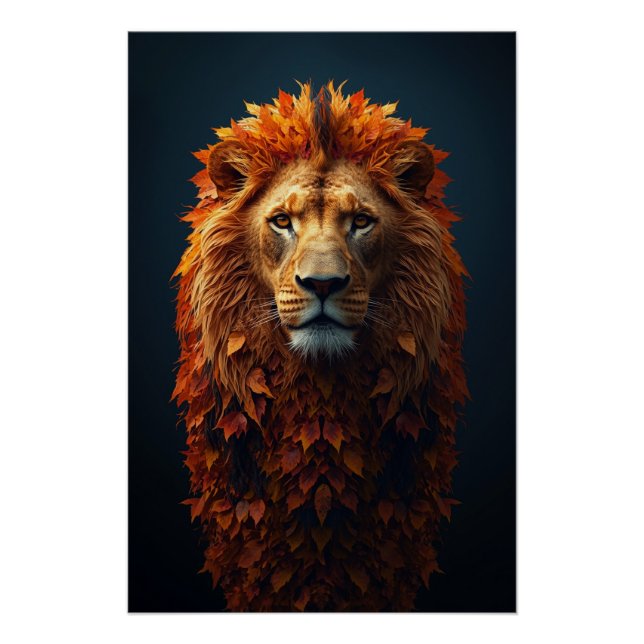 Herbstmajestät – Königlicher Löwe mit Herbstmähne Poster (Vorderseite)
