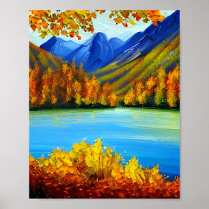 Herbstmalerei auf See und Berge Poster