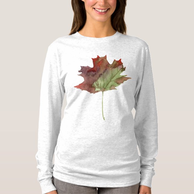 Herbstmapelleaf Wasserfarbe Burgund T-Shirt (Vorderseite)