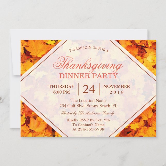 Herbstmaple Blätter Erntedank Abendessen Party Einladung (Vorderseite)