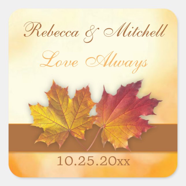 Herbstmaple-Blätter Hochzeiten Quadratischer Aufkleber (Vorderseite)