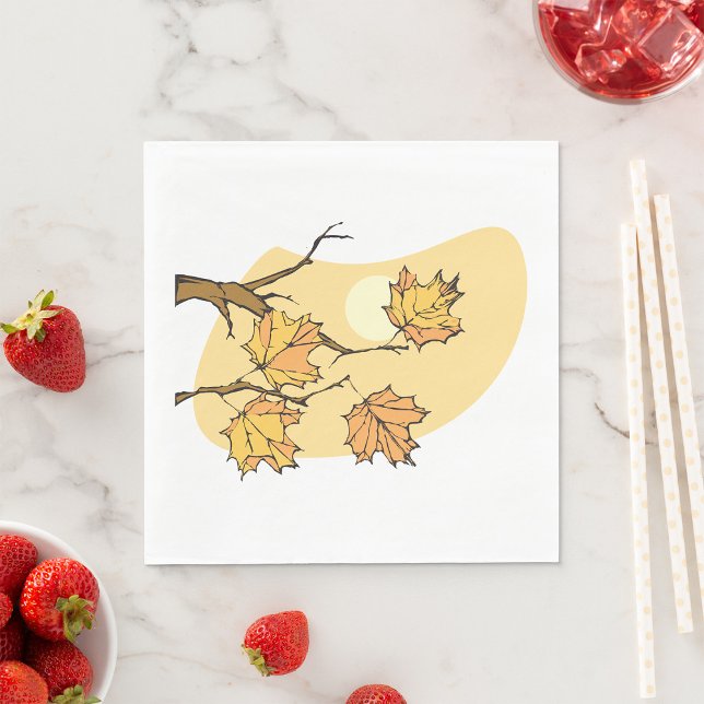 Herbstmaple-Blätter mit Zweigen und Sonnenuntergan Serviette (Von Creator hochgeladen)