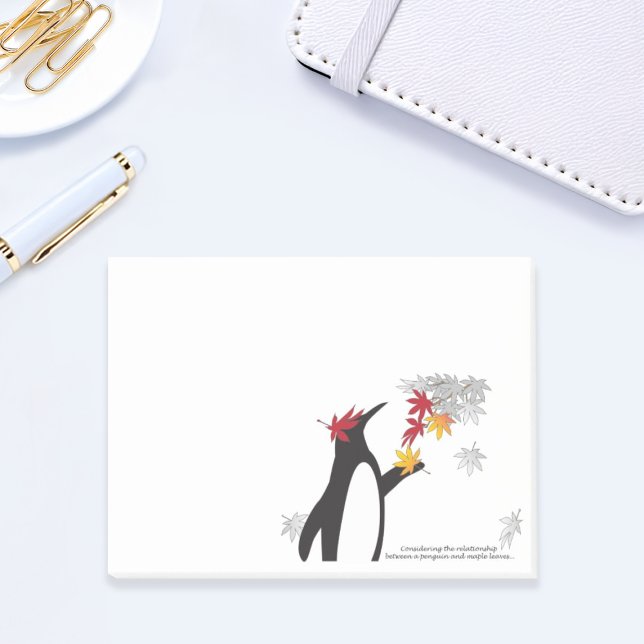 Herbstmaple-Blätter und Niedlicher Funny Pinguin Post-it Klebezettel (Von Creator hochgeladen)