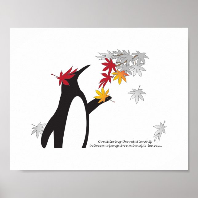 Herbstmaple-Blätter und Niedlicher Funny Pinguin Poster (Vorne)