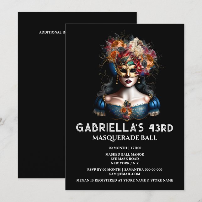 Herbstmasquerade Sinti und Roma-Blue Goldkarneval  Einladung (Vorne/Hinten)