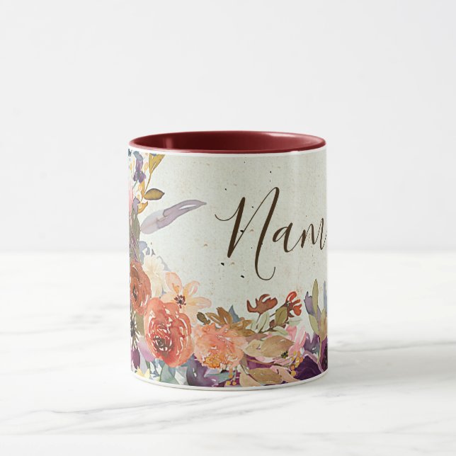 Herbstmischung Aquarellblumen personalisiert Tasse (Zentrum)