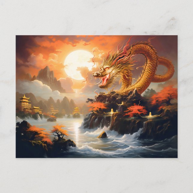 Herbstmondaufgang – chinesischer Airbrush-Drache i Postkarte (Vorderseite)
