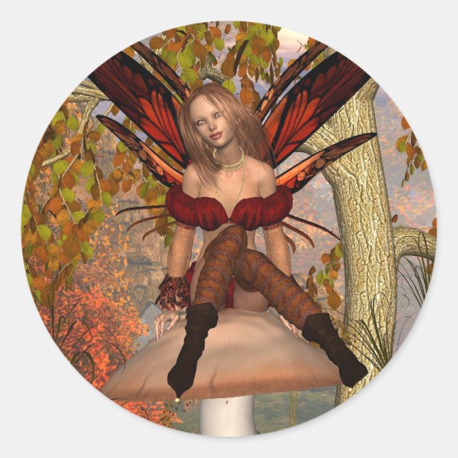 Herbstmühle auf einem Hocker mit Wald Runder Aufkleber (Vorderseite)