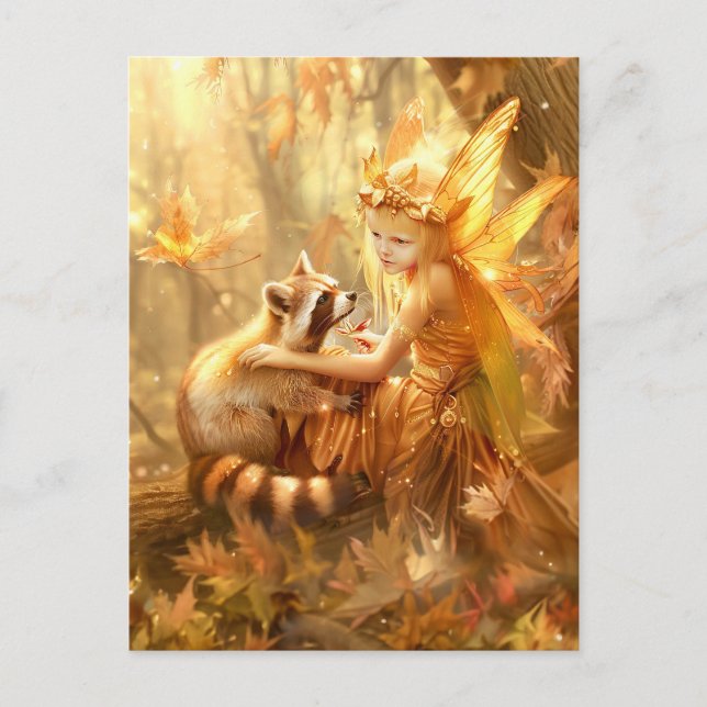 Herbstmühle mit Neugieriger Raccoon Postkarte (Vorderseite)